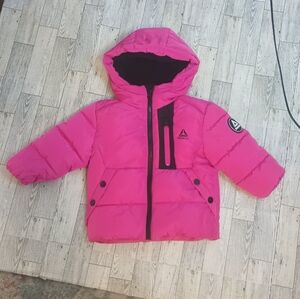 Reebok Kids Hot Pink Puffer Jacket Coat 2T Hooded Faux Fur Front Zip